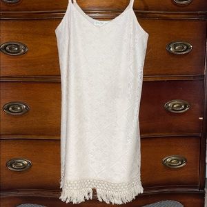 Short, spaghetti strap cream dress